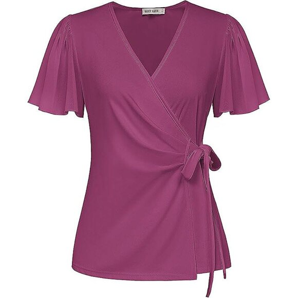 Tops - 2025 Womens Summer Tops Dressy Business Casual Chiffon Short Sleeve